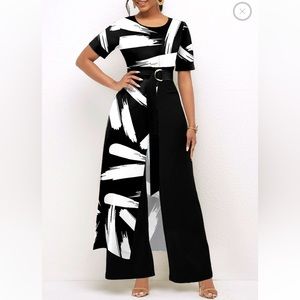 Ladies jumpsuit with skirt overlay